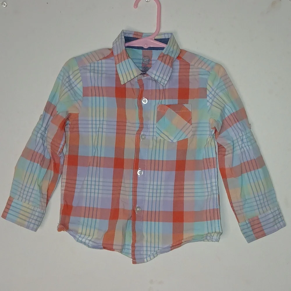Boys ButtonDown Long Sleeve Shirts Size 2T(4) & 12-18M(1)‎ & 18M(1) Bundle of 6